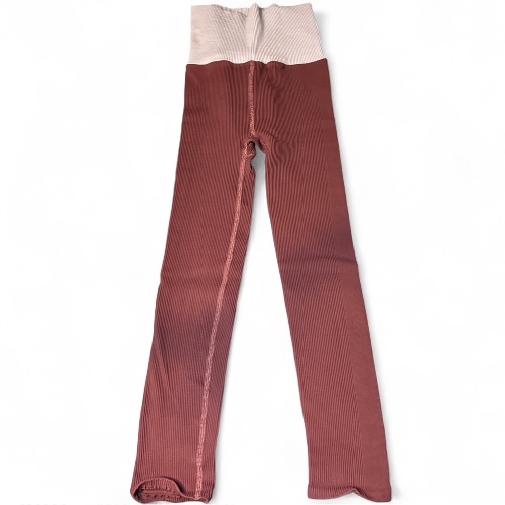 Intimately by Free People High-Waist Ribbed Leggings in Mauve & Pink
